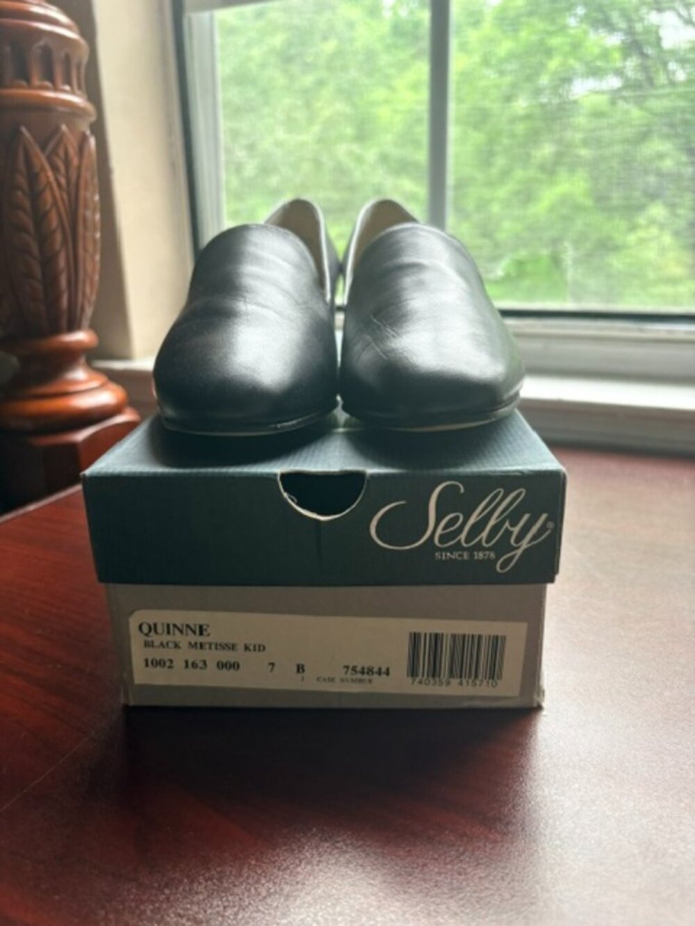 Selby “Quinne” Black Kid Leather Loafers / Low Heel Pumps – Size 7B